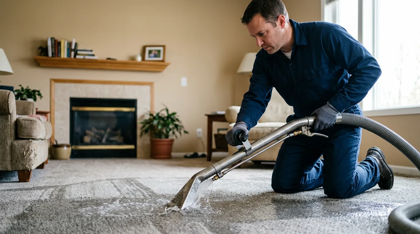 Water damage restoration technician working near Pomona, MO